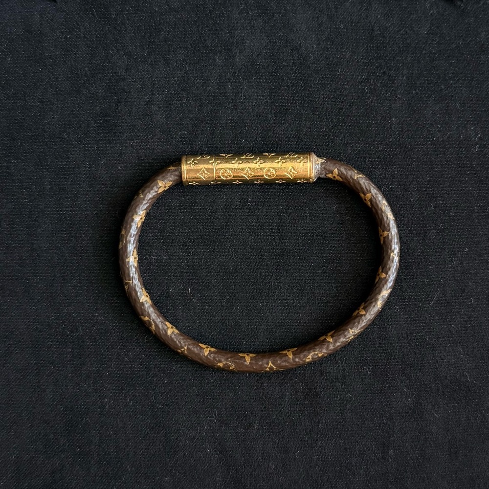 Louis Vuitton Brown Monogram Leather Bracelet with Gold Clasp